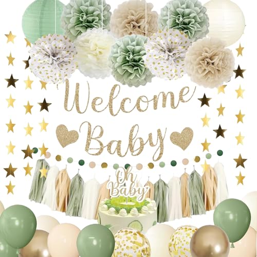 Acidea Babyparty-Dekorationen, salbeigrün Willkommens-Banner, Luftballons, Kuchendekoration, Papierlaternen, Pompons, Blumen, Quasten, Kreis, Punkte, Sterngirlande, geschlechtsneutrale Acidea Babyparty-Dekorationen, salbeigrün Willkommens-Banner, Luftballons, Kuchendekoration, Papierlaternen, Pompons, Blumen, Quasten, Kreis, Punkte, Sterngirlande, geschlechtsneutrale von Acidea