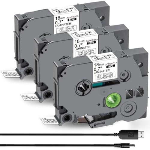 Acmerota Tze 141 Etikettenband, schwarz auf transparentem TZe-Band, 18 mm x 8 m, laminiertes Klebeband, Ersatz für Brother Etikettendrucker, Band 18 mm TZe-141 Tz-141 für Brother PT-550 900 D400 von Acmerota