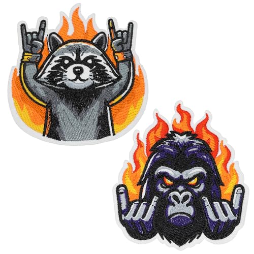 Acoinel Rock Iron On Patches – Gorillas Waschbär Rock N Rolls Bügelbild Aufbügler Aufnähen Applikation Dekorativ DIY für Erwachsene Kinder Teens Lustig Cool Bestickt Patch für Kleidung, Jacke, Jeans, von Acoinel