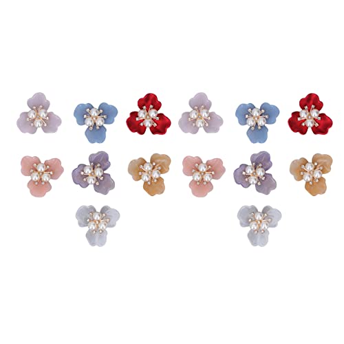 14 Stücke Exquisite Perle Knöpfe Flache Rückseite Blume für DIY Kleidung Broschen Haarschmuck Hochzeit Dekorationen für Frauen, Kunststoff Harz Knöpfe in Verschiedenen von Acouto