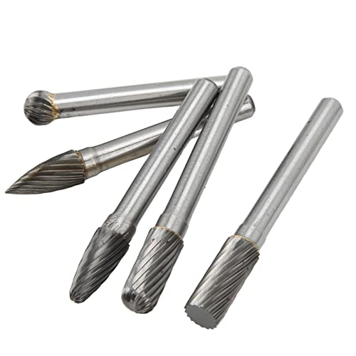 5-teiliges Single-Cut-Rotationsgratfeilen-Set aus Wolframkarbid, 6 Mm, 1/4-Zoll-Schaft Zum Polieren, Schleifen, Holzschnitzen, Fräser-Set, Gratfeilen-Set, Schleifer-Bit, von Acouto