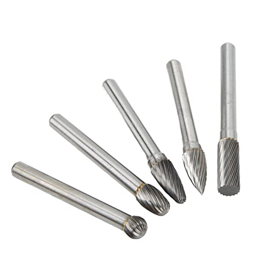 5-teiliges Single-Cut-Rotationsgratfeilen-Set aus Wolframkarbid, 6 Mm, 1/4-Zoll-Schaft Zum Polieren, Schleifen, Holzschnitzen, Fräser-Set, Gratfeilen-Set, Schleifer-Bit, von Acouto