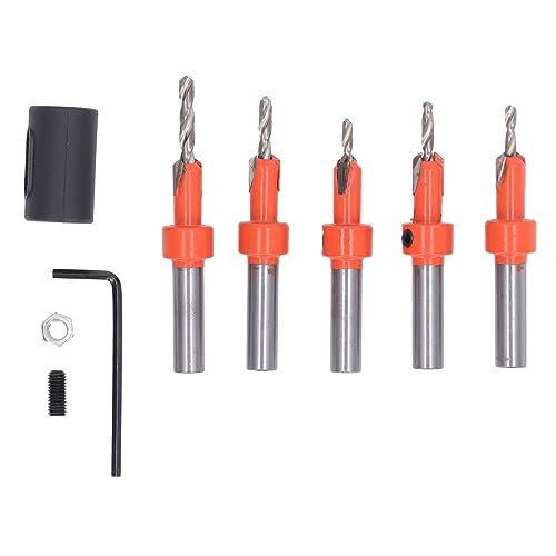 5pcs Wood Countersink Bohrer Bits Holzbearbeitung Runde Schaftbit mit Sechskantschlüssel- und Limiter -Spezifikationen: Beratungsbitbitsetcountercountercounter von Acouto