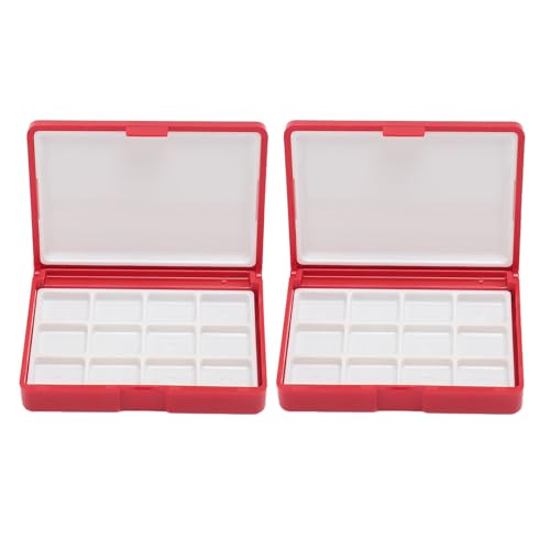 Anfänger-Künstler, Mini-Aquarellkasten, Einfach zu Verwendende Taschen-Aquarellpalette Zum Malen Unterwegs, aus Kunststoff, 2 Stück (Rote Box, 12 Gitter) von Acouto