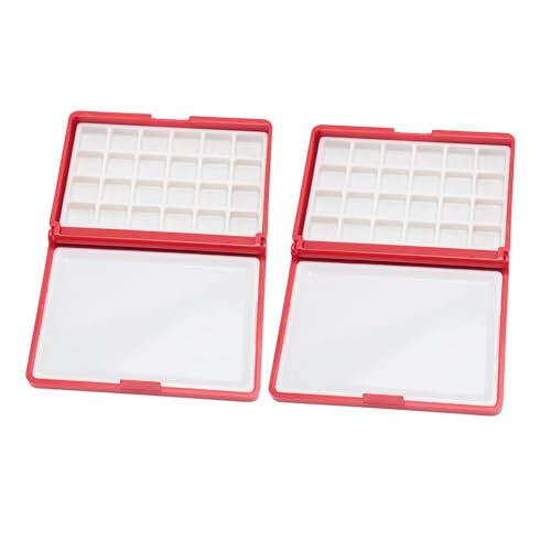 Anfänger-Künstler, Mini-Aquarellkasten, Einfach zu Verwendende Taschen-Aquarellpalette Zum Malen Unterwegs, aus Kunststoff, 2 Stück (Rote Box, 24 Gitter) von Acouto