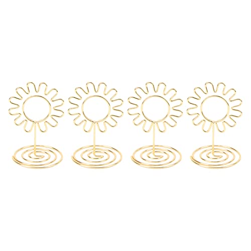 Tischkartenhalter aus Draht, Ständer für Bilder, Spiralboden, Sonnenblumen-Design, Vergoldeter, Wiederverwendbarer Kartenhalter für Büro, Hochzeiten, Verlobungen (GOLD) von Acouto