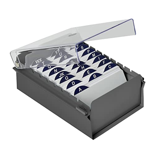 Acrimet 3" x 5" Karteikartenhalter Organizer mit Metallbasis, Robust (Inklusive AZ-Indexkarten und einem Kunststoff-Trenner) (Graue mit klarer Kunststoffdeckelabdeckung) von Acrimet