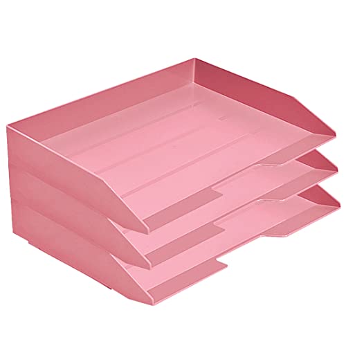 Acrimet Briefablage Stapelbar, Papier Organizer Tablett A4, Schreibtisch Organizer Horizontalen, Kunststoff (Rosa) (3 Stück) von Acrimet