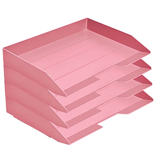 Acrimet Briefablage Stapelbar, Papier Organizer Tablett A4, Schreibtisch Organizer Horizontalen, Kunststoff (Rosa) (4 Stück) von Acrimet