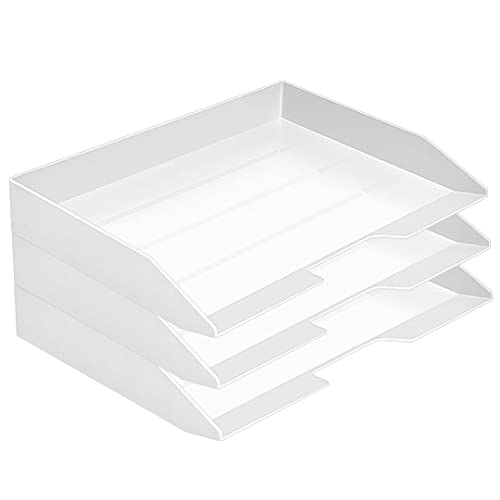 Acrimet Briefablage Stapelbar, Papier Organizer Tablett A4, Schreibtisch Organizer Horizontalen, Kunststoff (Weiß) (3 Stück) von Acrimet