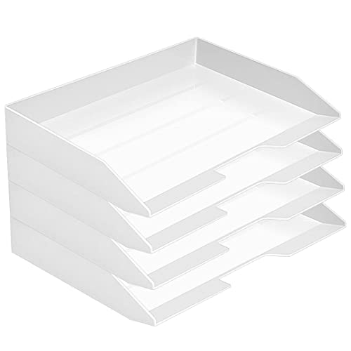 Acrimet Briefablage Stapelbar, Papier Organizer Tablett A4, Schreibtisch Organizer Horizontalen, Kunststoff (Weiß) (4 Stück) von Acrimet