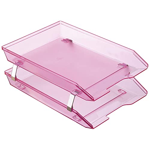 Acrimet Facility 2 Ebenen Briefablage Frontlader, Letter Tray/A4, Desktop Datei Organizer, Kunststoff (Transparent Rosa Farben) von Acrimet