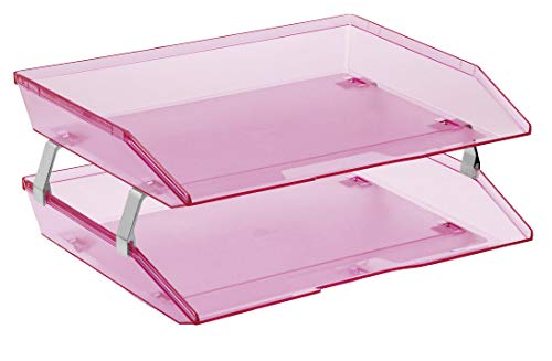 Acrimet Facility 2 Ebenen Briefablage Seiteneinschub, Letter Tray/A4, Desktop Datei Organizer, Kunststoff (Transparent Rosa) von Acrimet