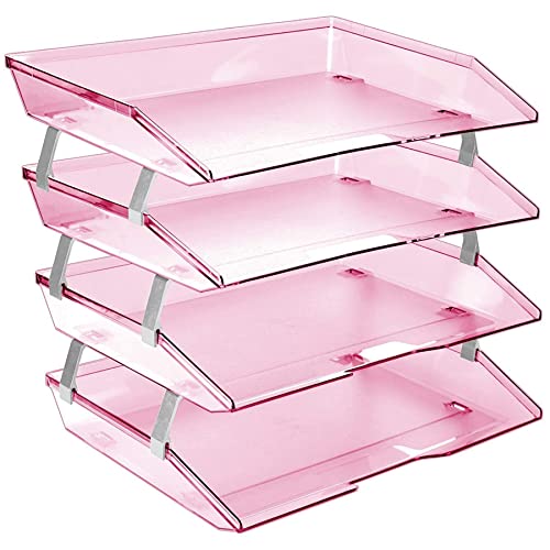 Acrimet Facility 4 Ebenen Briefablage Seiteneinschub, Letter Tray/A4, Desktop Datei Organizer, Kunststoff (Transparent Rosa) von Acrimet