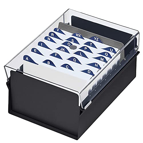 Acrimet 4" x 6" Karteikartenhalter Organizer mit Metallbasis, Robust (Inklusive AZ-Indexkarten und einem Kunststoff-Trenner) (Schwarze mit klarer Kunststoffdeckelabdeckung) von Acrimet