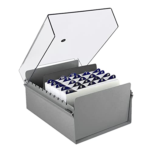 Acrimet 5" x 8" Karteikartenhalter Organizer mit Metallbasis, Robust (Inklusive AZ-Indexkarten und einem Kunststoff-Trenner) (Graue mit klarer Kunststoffdeckelabdeckung) von Acrimet