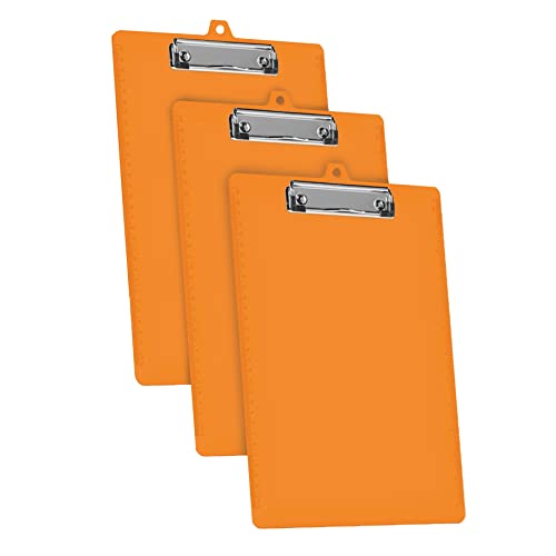 Acrimet Klemmbrett A4 (34 cm x 24 cm) Flacher Metallklammer mit seitlichen Linealen (Orange Farbe) (Plastik) (3er-Pack) von Acrimet