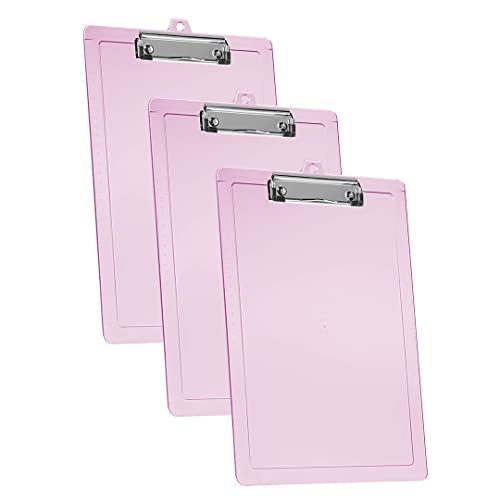 Acrimet Klemmbrett A4 (34 cm x 24 cm) Flacher Metallklammer mit seitlichen Linealen (Rosa Transparent Farbe) (Plastik) (3er-Pack) von Acrimet