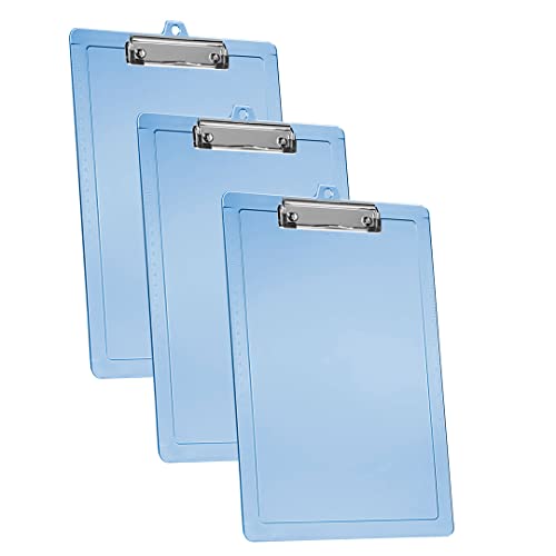 Acrimet Klemmbrett A4 (34 cm x 24 cm) Flacher Metallklammer mit seitlichen Linealen (Transparent Blau) (Plastik) (3er-Pack) von Acrimet