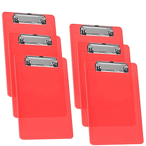 Acrimet Klemmbrett Memo-Größe A5 (23,5 cm x 16 cm) Niedrigprofil-Clip (Kunststoff) (Transparente rote Farbe) (6er-Pack) von Acrimet