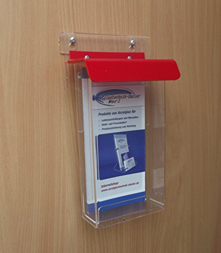 Flyerbox wetterfest DIN LANG,1/3A4 mit rotem Deckel von Acrylglastechnik Danier