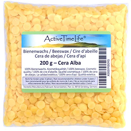 ActiveTimeLife® Bienenwachs Pastillen Bio gelb | Premium | 200 g ideal für Kosmetik Kerzen Cremes Salben Seifen Wachstücher - Nachfüllpack von ActiveTimeLife