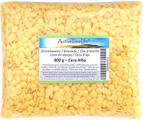 ActiveTimeLife® Bienenwachs Pastillen Bio gelb | Premium | 900 g ideal für Kosmetik Kerzen Cremes Salben Seifen Wachstücher - Nachfüllpack von ActiveTimeLife