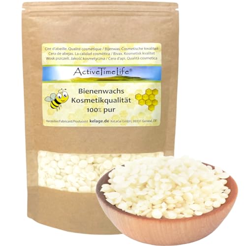 ActiveTimeLife® Bienenwachs Pastillen Bio weiß | Premium | 200 g ideal für Kosmetik Kerzen Cremes Salben Seifen Wachstücher - Das Original im praktischen Zip-Beutel von ActiveTimeLife