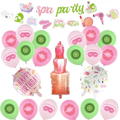 23 Stück Spa Party Dekorationen Spa Thema Happy Birthday Banner und Luftballons Spa Party Supplies für Frauen Mädchen Spa Party Make-up Party Dekorationen von Actoridae