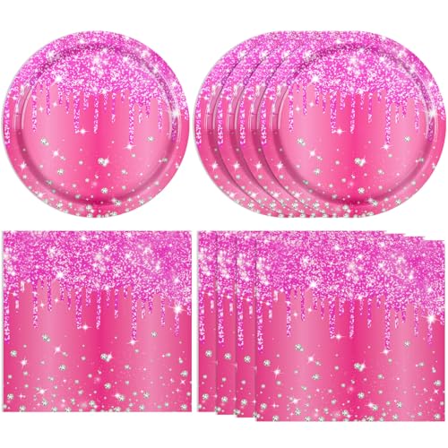 Actoridae 40 Stück Roségold-Partyzubehör Happy Birthday Pink Gold Thema Party Supplies Rosa Pappteller Servietten für Mädchen Frauen Hochzeit Geburtstag Party von Actoridae