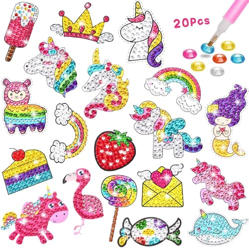 Acuiwer 20 STK Einhorn Diamond Painting Kinder DIY Diamant Aufkleber Kit Diamantmalerei für Kinder Geburtstags Geschenk für Jungen Mädchen (13-Unico-20Stk) von Acuiwer