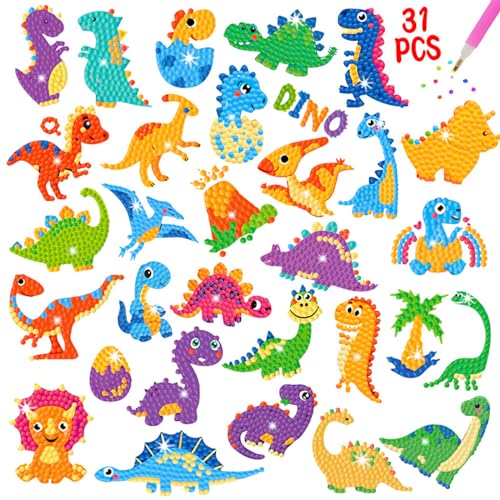 Acuiwer 31 Stück DIY 5D Diamond Painting Kinder Dinosaurier Diamant Aufkleber Kit Diamantmalerei für Kinder Geburtstags Geschenk für Jungen Mädchen (#13-Dinosaur-31Stk) von Acuiwer