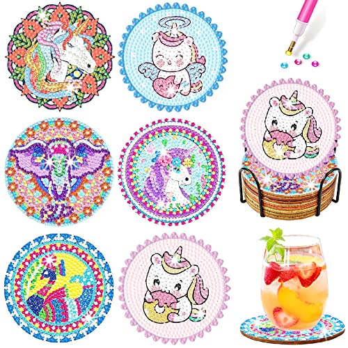 Acuiwer Diamond Painting Untersetzer mit Halter Einhorn DIY Diamant Art Painting Untersetzer zum Basteln 6 STK Erwachsene und Montagewerkzeuge Zubehör Set Für Gläser Vasen Tassen von Acuiwer