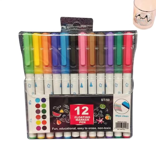 Acunny Wassermalstift, Aquarellpinselmarker, 12X Malstifte Whiteboard-Marker auf Wasserbasis, Schnell trocknende, nicht reizende, auslaufsichere Kunststifte für Keramik, Tassen und Glas von Acunny