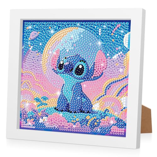 Acvruxyn 5D DIY Diamond Painting Kinder mit Rahmen – Karikatur Mosaik Set, Stitch Diamond Painting Kit，Digitale Malerei für Mädchen und Jungen, Kreatives Bastelset für Wanddekoration, 18x18 cm von Acvruxyn