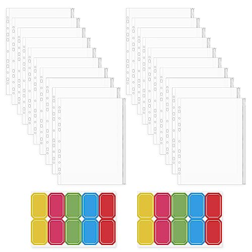 Acvxulfs 20er-Pack A4-Ordner, Wasserdichter PVC-Ordner mit Reißverschluss, 11 Löcher, Loseblatttasche mit 20 Aufklebern für Budgetplaner von Acvxulfs