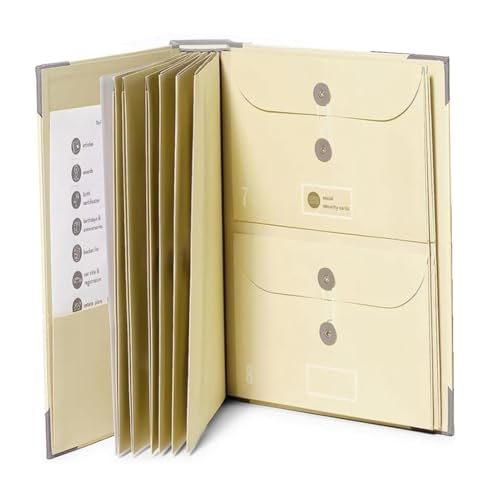 Acvxulfs Aktenordner mit Etiketten, Süßer Papier-Organizer mit Reißverschlusstasche, Tragbarer Dokumenten-Organizer für das Home-Office, Khaki von Acvxulfs