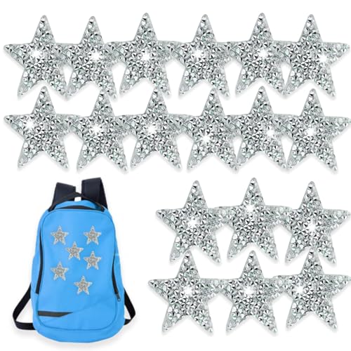 20 Stück Stern-Strass-Aufnäher für Kleidung, Sterne, zum Aufbügeln, Applikation, silberfarbene Stern-Flicken für Kleidung, Reparatur, Dekoration, Basteln, 3 cm von Acxbbian