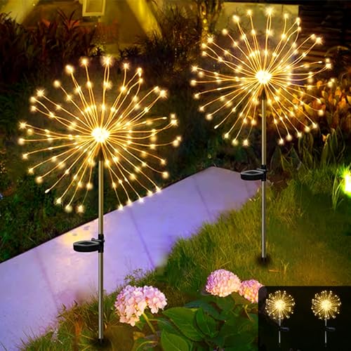 Acxilexy 2 Stück Solar Feuerwerk Lichterkette, 300 LEDs Wasserdicht Feuerwerk Lichter, 8 Modi Feuerwerk Weihnachten Licht, Kupferdraht Gartenleuchten Lichter für Außen Weihnachten Deko von Acxilexy