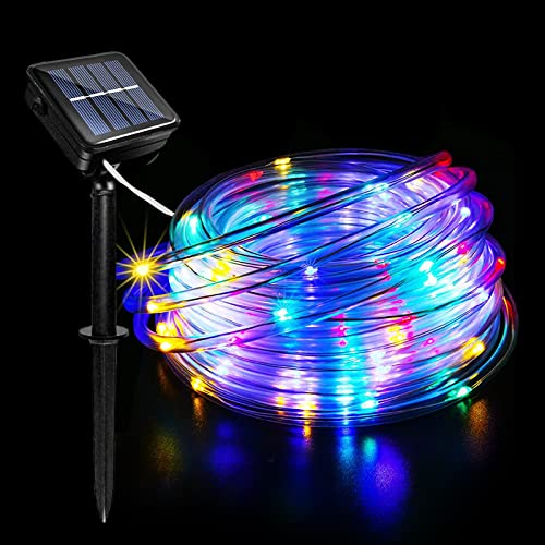 Acxilexy Solar Lichterkette, 12 M 100 LEDs Wasserdicht Flexible Solar Lichtschlauch, LED Schlauch Lichterkette PVC Rope mit 8 Beleuchtungsmodi für Aussen, Innen, Party und Weihnachten Deko von Acxilexy