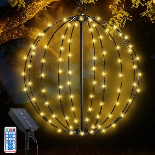 Acxilexy Solar Lichterkette Aussen, 120LED Lichterkette Kugeln, Ø 30 CM LED Dekokugel, Wasserdicht Solarlichterkette Kugeln Faltbares Kugellicht für Garten Weihnachten Balkon Hochzeit Deko von Acxilexy