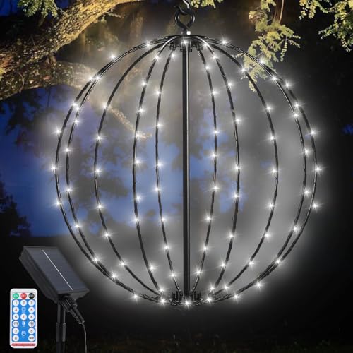 Acxilexy Solar Lichterkette Aussen, 120LED Lichterkette Kugeln, Ø 30 CM LED Dekokugel, Wasserdicht Solarlichterkette Kugeln Faltbares Kugellicht für Garten Weihnachten Balkon Hochzeit Deko von Acxilexy