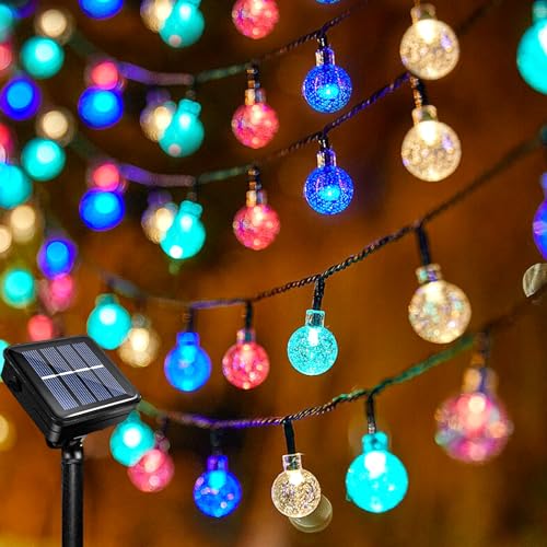 Acxilexy Solar Lichterkette Aussen, 12M 100 LED Kugeln Lichterkette, 8 Modi Solar Weihnachtsbeleuchtung Außen, Wasserdicht Kugeln lichterkette für Garten Terrasse Bäume Weihnachten von Acxilexy