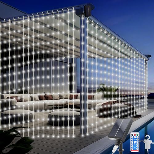 Acxilexy Solar Lichtervorhang Aussen, 3M × 3M 300 LEDs Solar lichterkette, 8 Modi Solar Lichterkette Vorhang, Fernbedienung, Wasserdicht Solar Lichterketten für Weihnachten Hochzeit Party Deko von Acxilexy