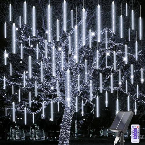 Acxilexy Solar Meteorschauer Regen Lichter, 30 CM 10 Tubes 240 LEDs Schneefalllichter Meteorschauer Regenlicht, Fernbedienung, Wasserdichte Eiszapfen Lichter für Weihnachten Garten Baum von Acxilexy