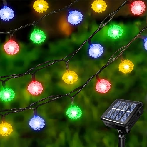 Acxilexy Solar Weihnachts Lichterkette 12 m 100 LEDs Chuzzle Lichterkette Wasserdicht Lichterkette Außen Solar Löwenzahn Lichterkette Weihnachtsbeleuchtung für Weihnachtsfeier Garten Dekoration von Acxilexy