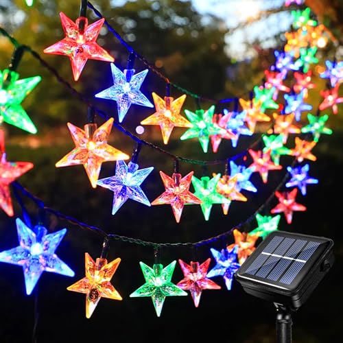 Acxilexy Solar Weihnachts Lichterkette 12 m 100 LEDs Stern Lichterkette Wasserdicht Lichterkette Außen Solar Stern Lichterkette Weihnachtsbeleuchtung für Weihnachtsfeier Garten Dekoration von Acxilexy