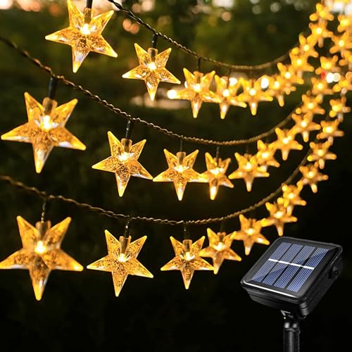 Acxilexy Solar Weihnachts Lichterkette 12 m 100 LEDs Stern Lichterkette Wasserdicht Lichterkette Außen Solar Stern Lichterkette Weihnachtsbeleuchtung für Weihnachtsfeier Garten Dekoration von Acxilexy