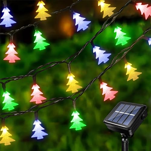 Acxilexy Solar Weihnachts Lichterkette 12 m 100 LEDs Weihnachtsbaum Lichterkette Wasserdicht Lichterkette Außen Solar Weihnachtsbaum Lichterkette für Weihnachtsfeier Garten Dekoration von Acxilexy