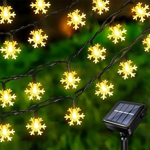 Acxilexy Solar Weihnachts Lichterkette 7 M 50 LEDs Schneeflocken lichterkette Außen Weihnachten Wasserdicht Schneeflocken Lichterkette Außen Solar für Weihnachtsfeier Garten Dekoration von Acxilexy